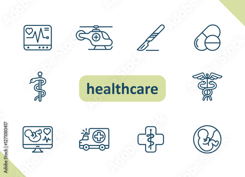Healthcare icons. Health care, hospital, medical vector icon set