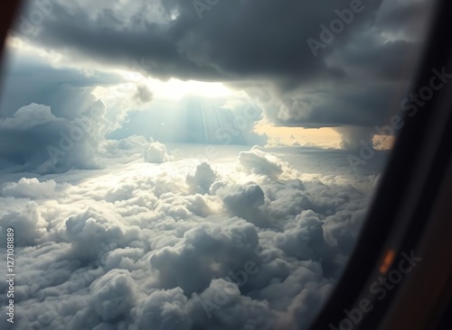 an image of a view of clouds from a plane window, there is a view of clouds from an airplane window photo