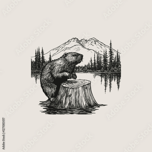 beavers on the lake shore design vector template illustration