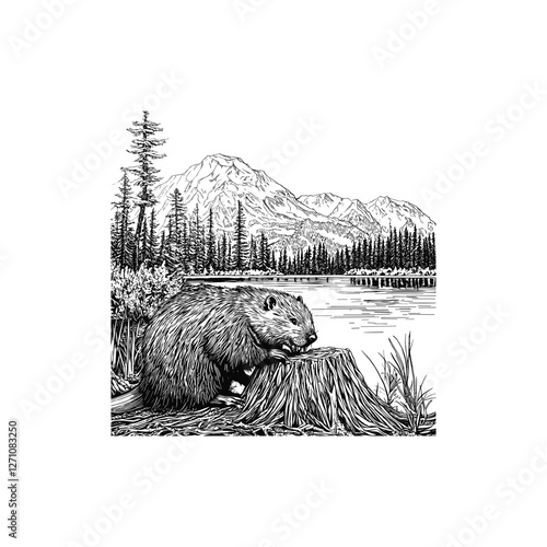 beavers on the lake shore design vector template illustration