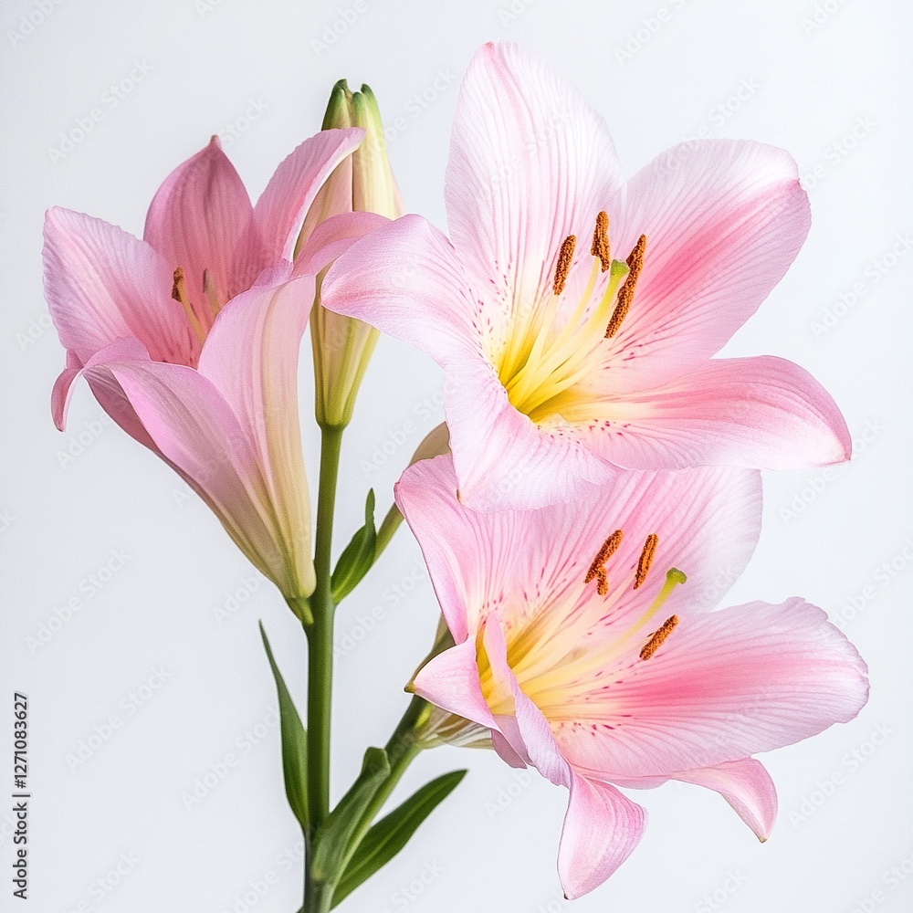Fototapeta premium Bouquet of beautiful flowers in shades of pink and long pistils, also some closed buds.