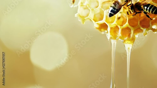 Slow Motion Honey Dripping from Honeycomb