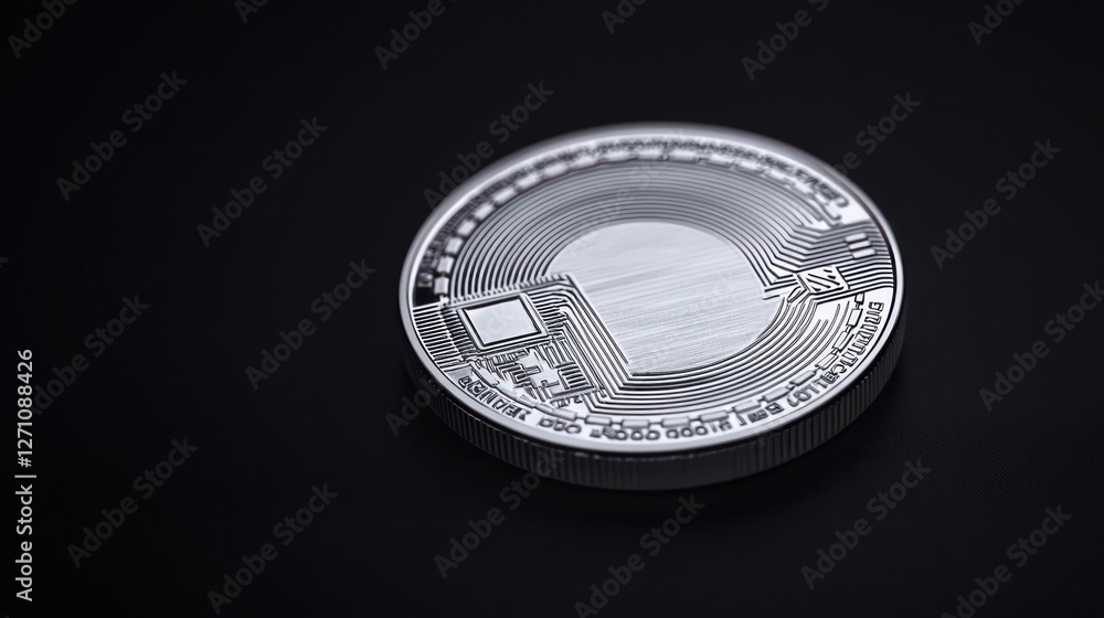 Naklejka premium Silver Coin on Dark Background