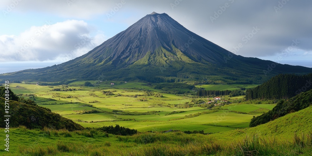 A serene and picturesque image of a valley with a towering volcano at the horizon, depicting the vibrancy of New Zealand's natural beauty. A serene and picturesque image of a valley with a towering volcano at the horizon, depicting the vibrancy of New Zealand's natural beauty.