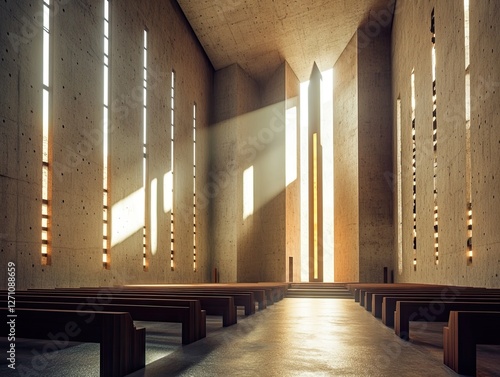 Sunlit Sanctuary, A Minimalist Church Interior with Concrete Walls photo