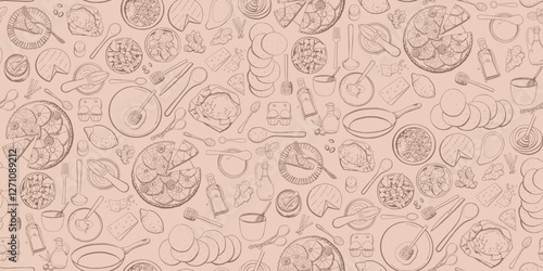 Bakery in Trendy Mocha Color Palette Seamless Vector Pattern