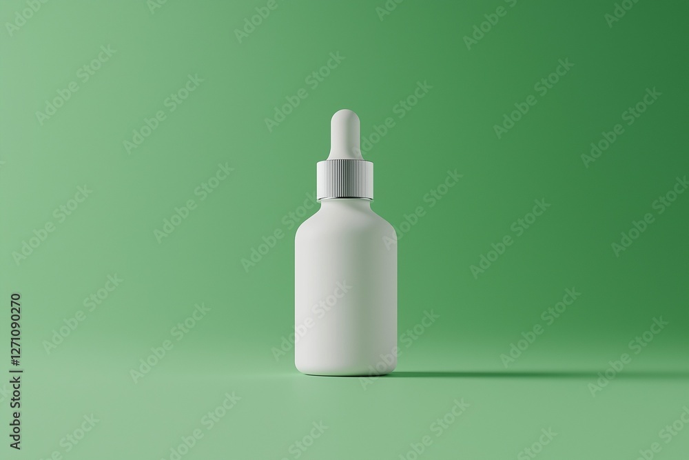 Minimalist frosted glass serum bottle mockup with dropper isolated on muted green background Minimalist frosted glass serum bottle mockup with dropper isolated on muted green background
