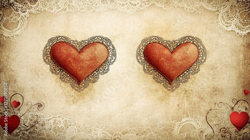 A vintage-style Valentine background with lace patterns and aged paper.
