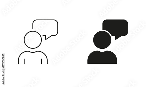 Dialog, Opinion, Brainstorm Pictogram. Customer Feedback. Man With Speech Bubble Line and Silhouette Icon Set. Communication Symbol. Editable Stroke. Isolated Vector Illustration