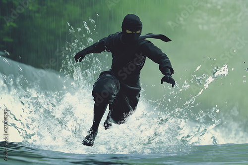 Wallpaper Mural black ninja running on water Torontodigital.ca
