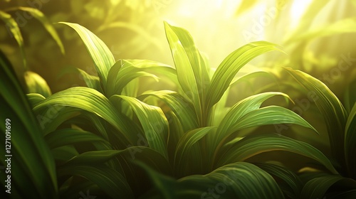 Lush green foliage bathed in sunlight.