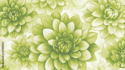 Lush green dahlia flowers blossom close-up.