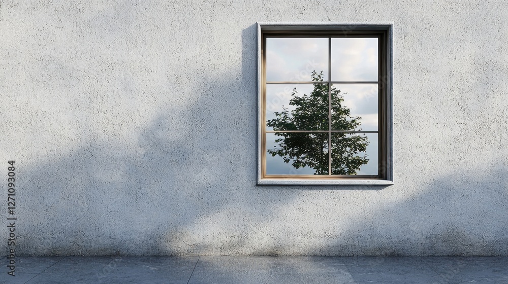 Fototapeta premium Elegant Window with Tree Reflection on Minimalist Wall