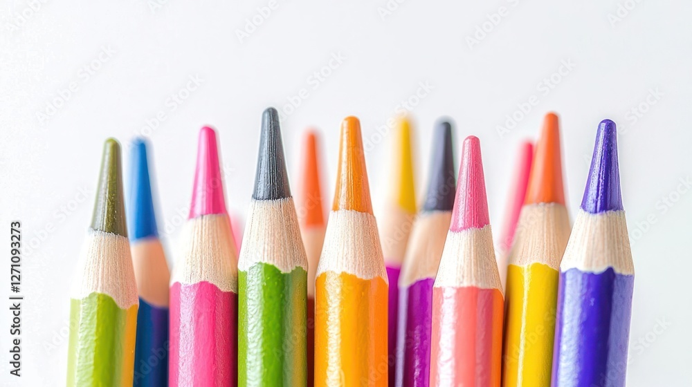 Close Up of Colorful Sharpened Pencils on White Background Close Up of Colorful Sharpened Pencils on White Background
