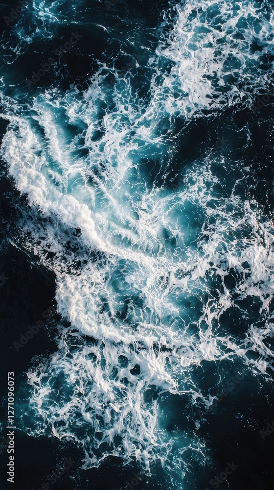 Fototapeta premium Serene Aerial View of Turquoise Ocean Waves and White Foam Patterns
