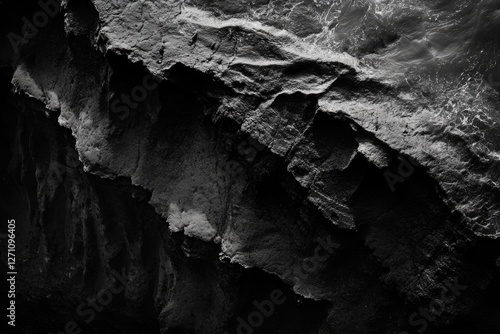 A person riding a surfboard in a black and white image