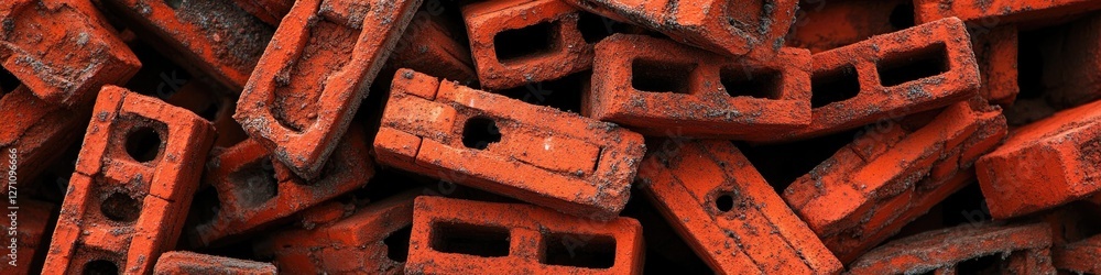 A pile of red bricks stacked high A pile of red bricks stacked high