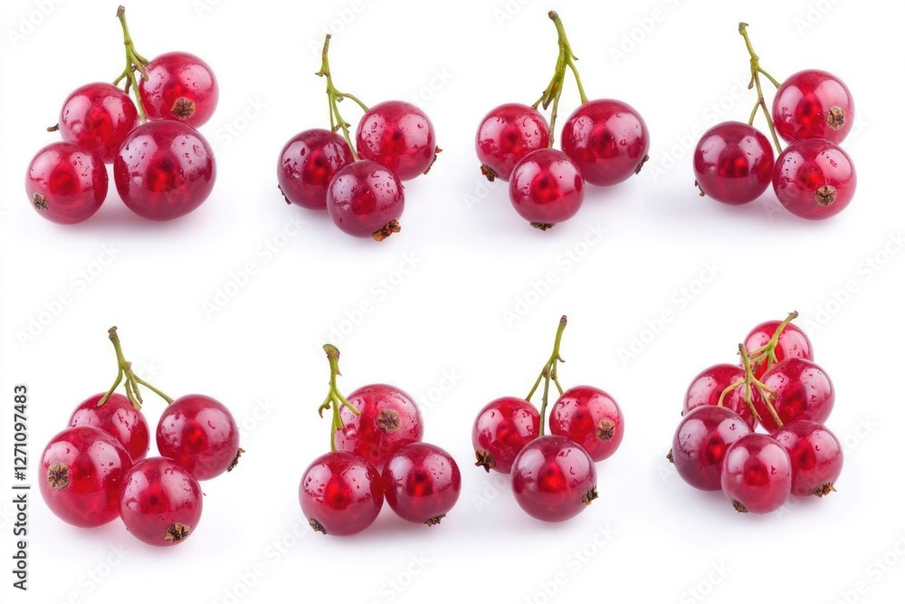 A cluster of bright red berries sits on a clean white surface