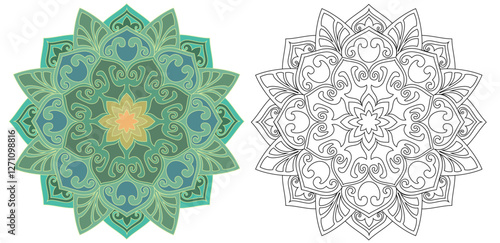 Mandala oriental traditional Buddhist pattern, korean design 단청