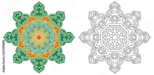 Mandala oriental traditional Buddhist pattern, korean design 단청