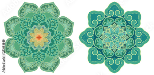 Mandala oriental traditional Buddhist pattern, korean design 단청
