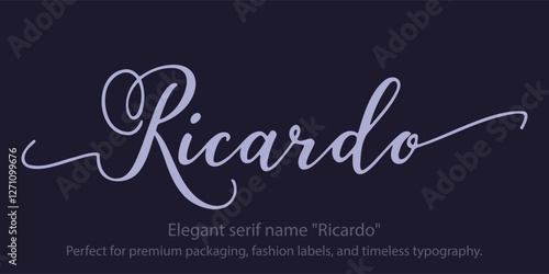 Elegant serif name "Ricardo"a refined typeface designed for luxury branding, high-end logos, and sophisticated editorial design. Perfect for premium packaging, fashion labels, and timeless typography.