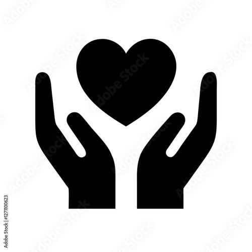 Vector icon two hands holding, embracing heart on transparent background, symbolizing care and love.