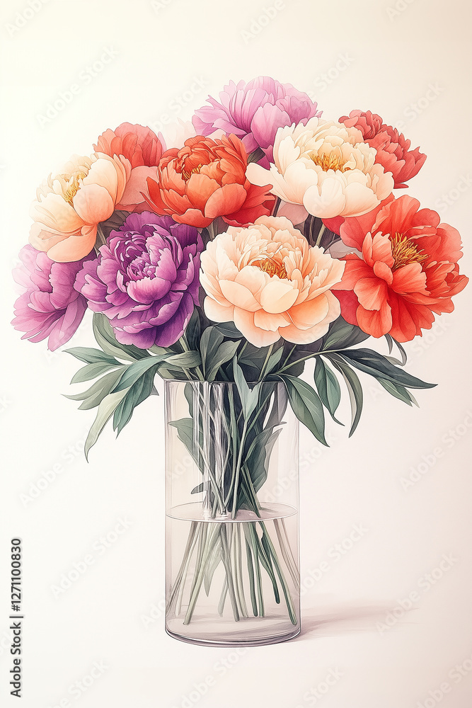 Obraz premium Peonies in a vase watercolor illustration