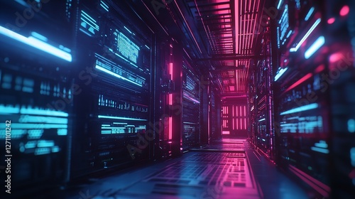  High-Tech Control Room with Monitors and Servers  Highlighting Advanced Cyber Security and Network Operations