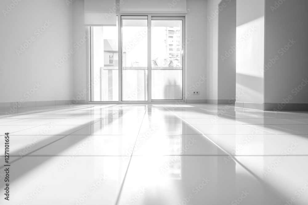 A simple room with a single window and a tiled floor A simple room with a single window and a tiled floor