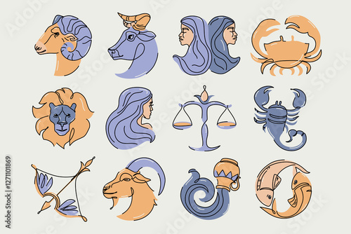 Astrological zodiac signs illustration. Horoscope symbols, icons set