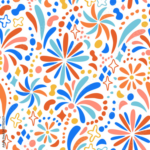Abstract hand drawn fireworks seamless pattern.