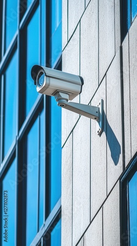 Modern Security Camera Installed on Urban Building Exterior Wall