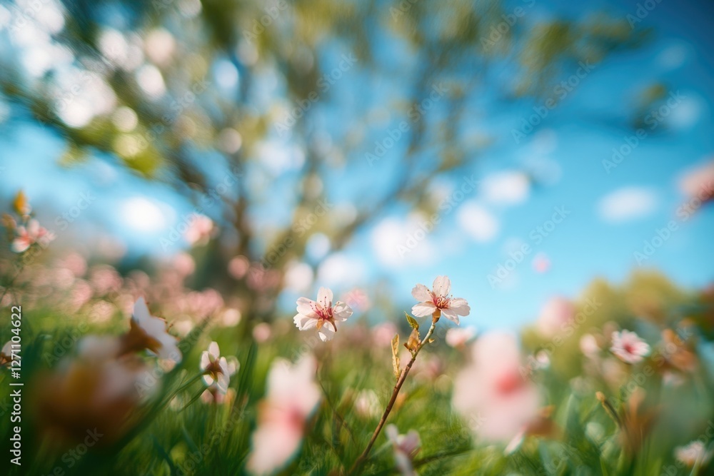 A picturesque scene featuring a field of colorful flowers and a tree in the background, perfect for use as a wallpaper or in a nature-inspired design A picturesque scene featuring a field of colorful flowers and a tree in the background, perfect for use as a wallpaper or in a nature-inspired design