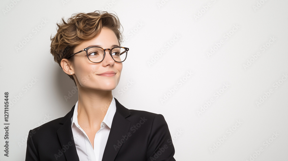 Portrait of a beautiful, smiling businesswoman in a suit, wearing glasses, isolated on white background Portrait of a beautiful, smiling businesswoman in a suit, wearing glasses, isolated on white background