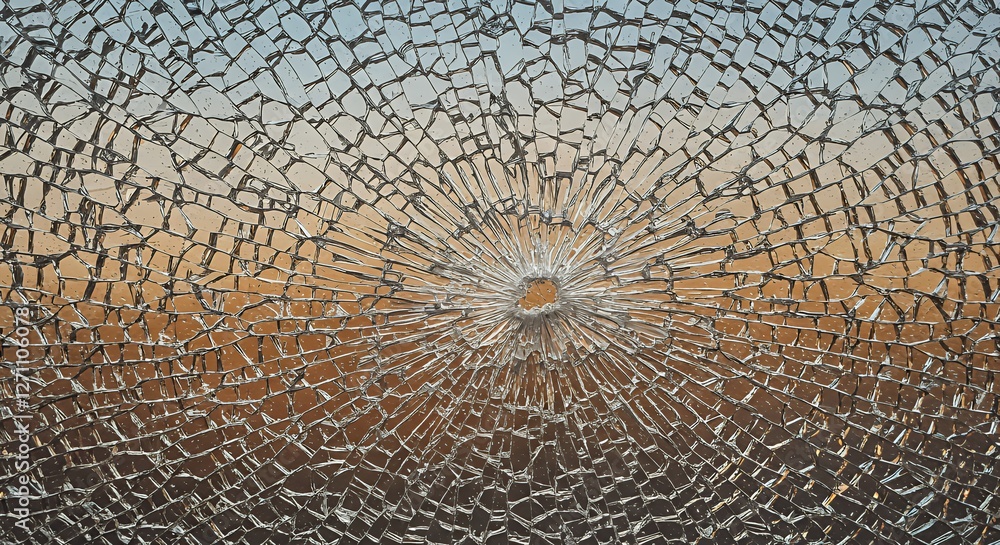Fototapeta premium Cracked Glass Texture with Hole and Abstract Geometric Pattern