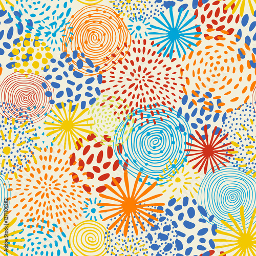 Abstract hand drawn fireworks seamless pattern.