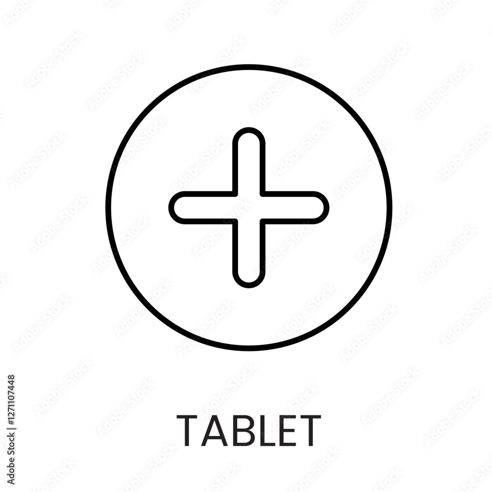A round tablet with a medical cross icon in vector, symbolizing health or treatment, with an editable stroke A round tablet with a medical cross icon in vector, symbolizing health or treatment, with an editable stroke