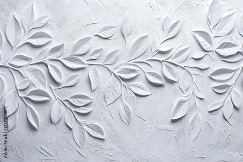 elegant white embossed leaf pattern on textured background