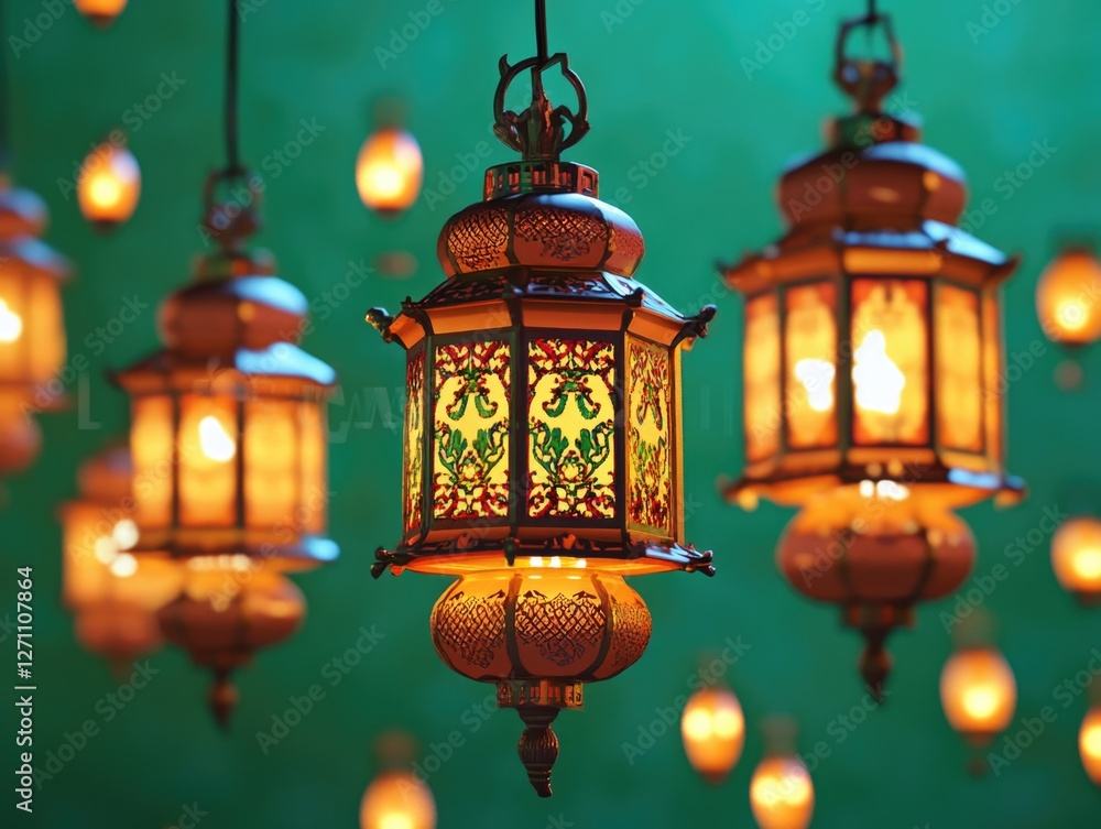A collection of hanging lanterns lit with candles, creating a warm and inviting atmosphere. A collection of hanging lanterns lit with candles, creating a warm and inviting atmosphere.
