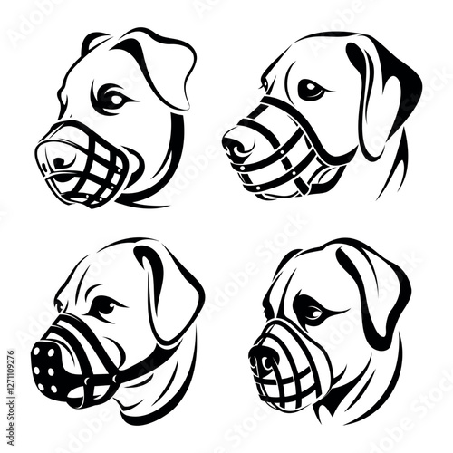 
set of black vector icons of a dog in a muzzle