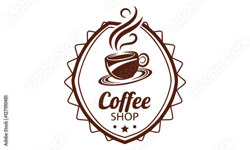 Coffee shop logo. Retro badge coffee beans and mountains natural icon line stamp logo vector, in modern style, Premium Coffee" And Fresh  Design coffee shop bar brand symbol icon.