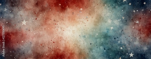 A soft, faded water color background in white, blue, and red hues, featuring a delicate star border, ideal for Memorial or Veterans Day, 4 July, independence day 