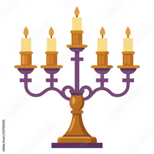 This candelabra showcases a beautifully crafted antique pillar design with five candles glowing softly, creating a warm and inviting atmosphere perfect for any elegant setting