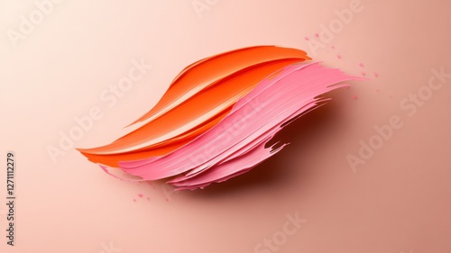 Abstract brush strokes in orange and pink paint on cream background