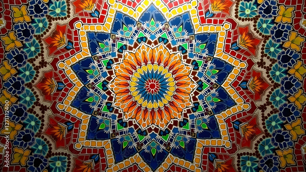 Vibrant Mosaic Design with Intricate Floral Patterns Vibrant Mosaic Design with Intricate Floral Patterns
