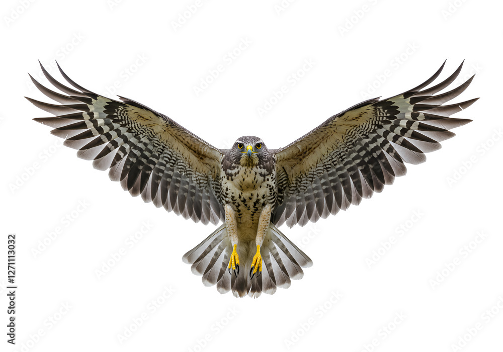 Obraz premium Hawk with wings fully spread isolated on white