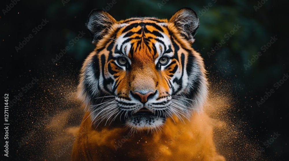 Naklejka premium Tiger Portrait, Jungle, Dust, Powerful