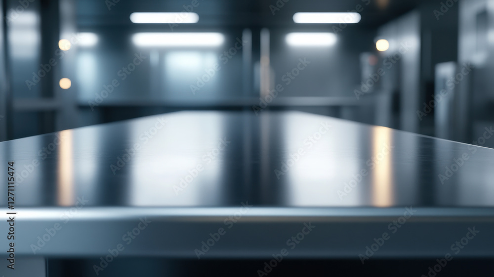 Obraz premium sleek, sterile laboratory table made of polished metal reflects ambient light, creating modern and clean atmosphere ideal for scientific work