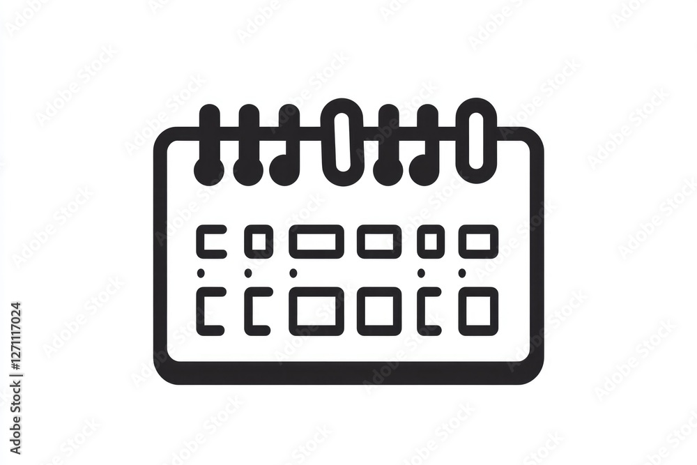 A simple black and white calendar icon on a white background, ideal for use in designs related to organization, planning, or time management A simple black and white calendar icon on a white background, ideal for use in designs related to organization, planning, or time management